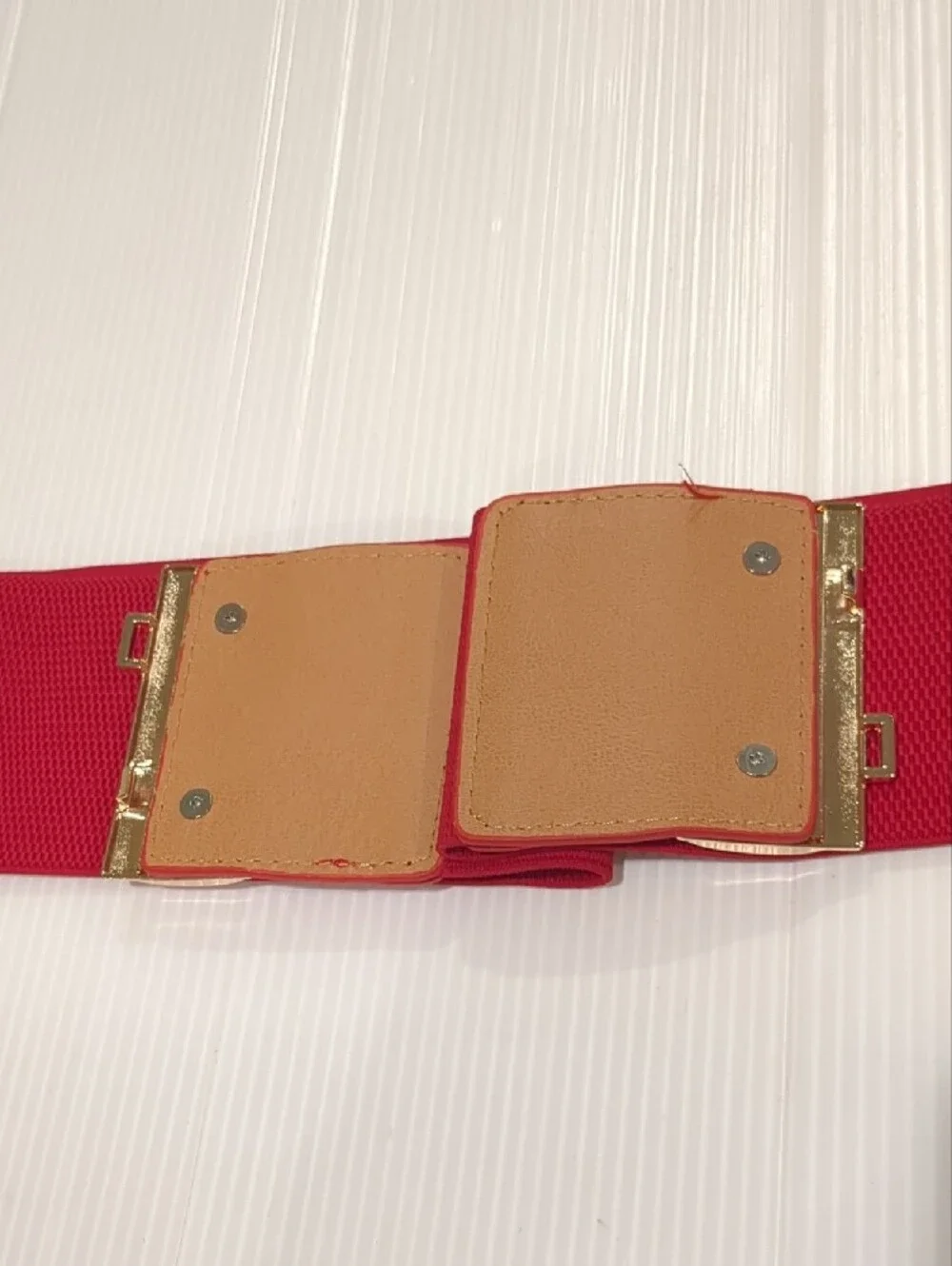 Stretch Red Belt  With Leather Accents